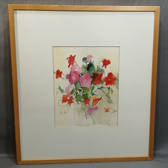Original Watercolor Painting Floral Still Life Signed Gladys Keys 19x17" Frame - Picture 1 of 6